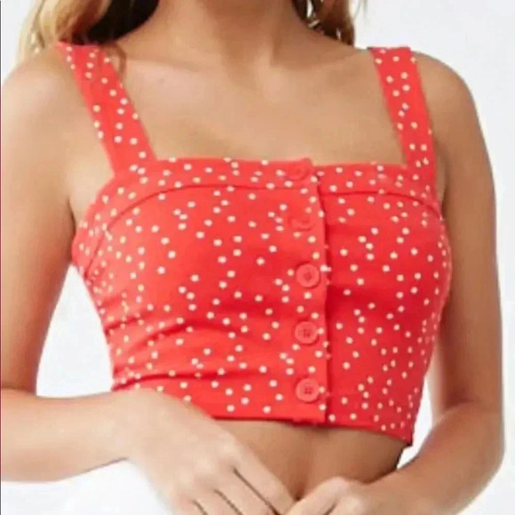 🆕Forever 21 Red & White Starts Prints Knit Crop-Top M🆕 - Picture 4 of 9